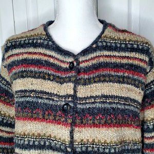 Fair Isle Cardigan Multicolor & Flowers Wool Blend Sweater Croft & Barrow